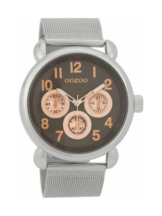 Oozoo Timepieces Uhr Chronograph Batterie mit Silber Metallarmband