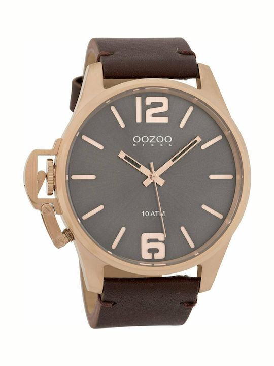 Oozoo Ανδρικό Ρολόι 48mm Μπαταρίας με Καφέ Δερμ...