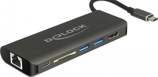 DeLock USB-C Docking Station με HDMI 4K PD Ethernet Μαύρο (87721)