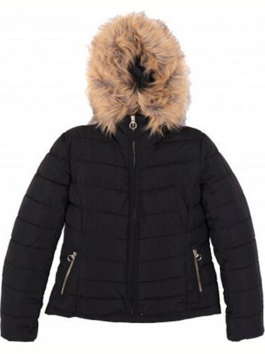 Only Women's Short Puffer Jacket for Winter with Hood Black