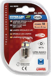 Lampa Becuri Mașini Hyper-Led Power 18 White R5W LED 6500K Alb rece 24-28V 5W 1buc