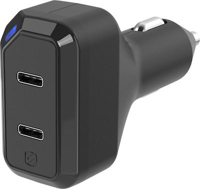 Scosche Car Charger Blue Total Intensity 3A Fast Charging with Ports: 2xUSB with Cable Type-C