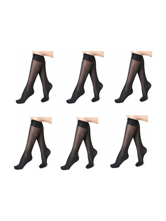 Ελαστικά γυναικεία καλτσάκια μέχρι το γόνατο 6 ζεύγη σε μαύρο χρώμα 20 den