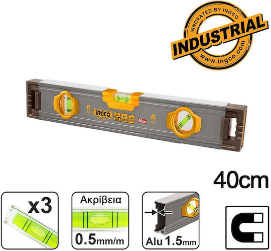 Ingco HSL38040M Spirit Level Aluminum Magnetic 40cm with 3 Eyes