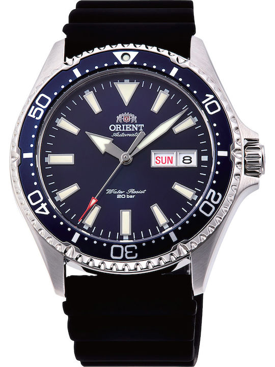 Orient Ανδρικό Ρολόι 42mm Αυτόματο με Μαύρο Καουτσούκ Λουράκι