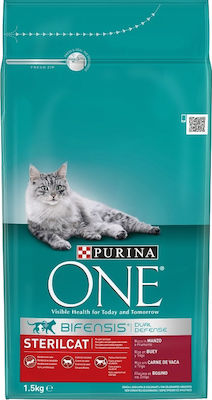 Purina One Bifensis Sterlicat Dry Food for Adult Cats with Beef 1.5kg