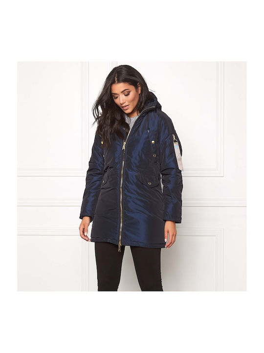 Exparka Lang Damen Parka Jacke für Winter Blau