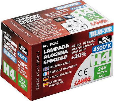 Lampa Λάμπα Αυτοκινήτου Blu-Xe H4 Αλογόνου 4500K Φυσικό Λευκό 24V 75W 1τμχ