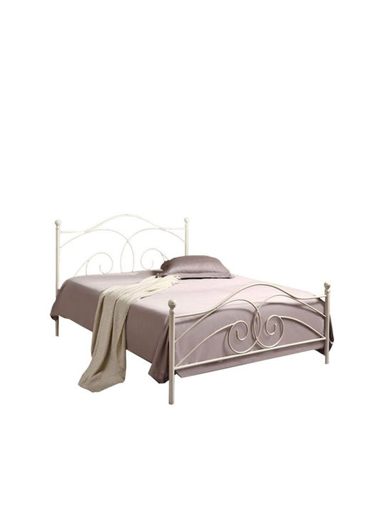 Cecil Κρεβάτι Διπλό Μεταλλικό Sandy White με Τάβλες για Στρώμα 150x200cm
