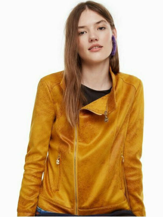 Desigual Merlin Γυναικείο Suede Biker Jacket Κίτρινο