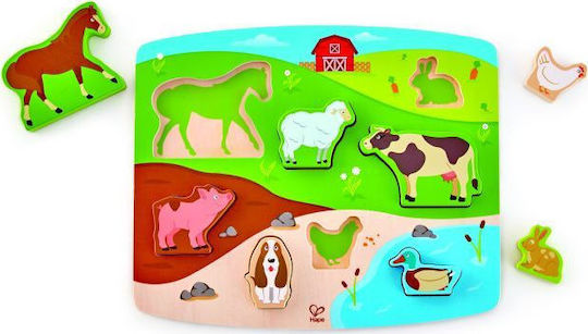 Wooden Kids Peg Puzzle Farm Animal Play for 2+ Years 9pcs Hape
