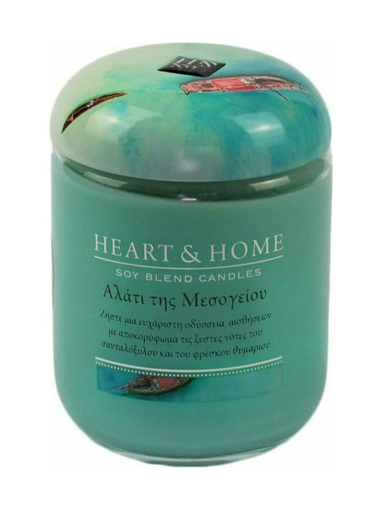 Heart & Home Scented Soy Candle Jar with Scent Mediterranean salt Green 340gr 1pcs