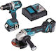 Makita DLX2210TJ1 Σετ Γωνιακός Τροχός & Δραπανοκατσάβιδο Brushless 18V με 2 Μπαταρίες 5Ah και Θήκη