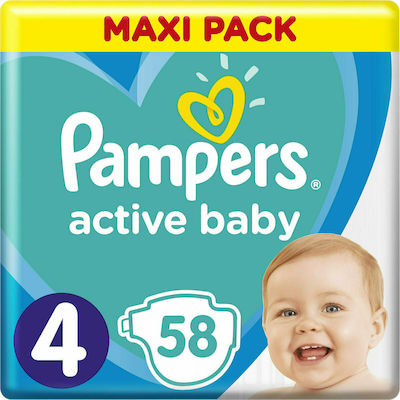 Pampers Active Baby Maxi Πάνες με Αυτοκόλλητο No. 4 για 8-16kg 58τμχ