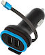 Forever CC-02 Car Charger 3A with Ports: 2xUSB with Cable Lightning Black Color