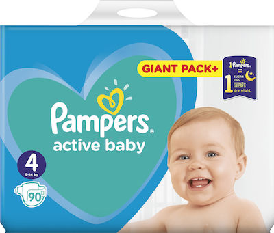 Pampers Active Baby Dry Πάνες με Αυτοκόλλητο No. 4 για 9-14kg 90τμχ