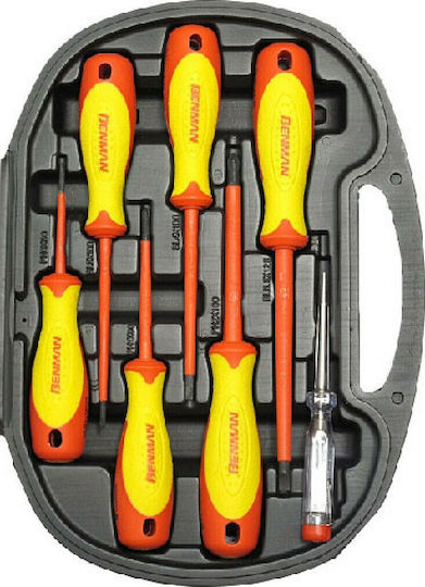 Benman Set 7 Electrician VDE 1000V Screwdrivers with 7 Interchangeable Tips