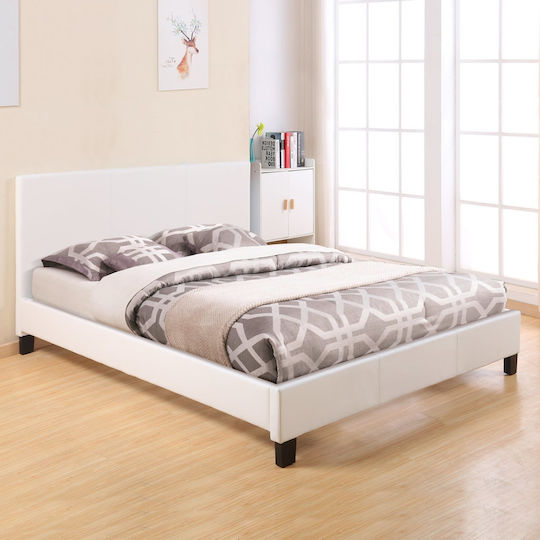 Becca Pat Dublu Tapițat cu Piele Ecologică Alb cu Lamele pentru Saltea 150x200cm