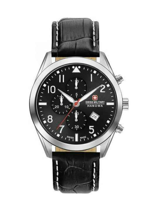 Swiss Military Hanowa Helvetus Watch Chronograph Battery with Black Leather Strap