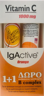 IgActive Vitamin C & B Complex Vitamin for Energy, Immune System Boost, Hair & Skin 1000mg Orange 2 x 20 effervescent tablets