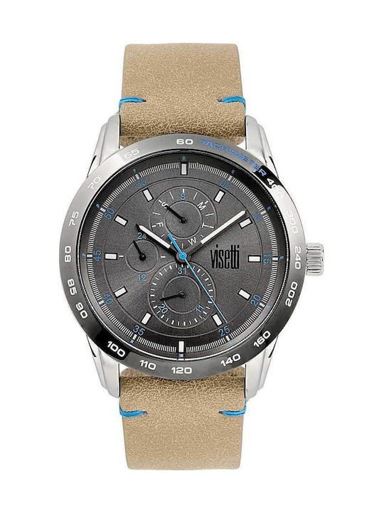 Visetti Maverick Series Watch Battery with Beige Leather Strap