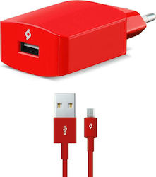 TTEC Φορτιστής με Θύρα USB-A και Καλώδιο micro USB 10W Κόκκινος (SpeedCharger)