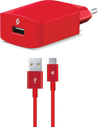 TTEC Φορτιστής με Θύρα USB-A και Καλώδιο USB-C 10.5W Κόκκινος (SpeedCharger)