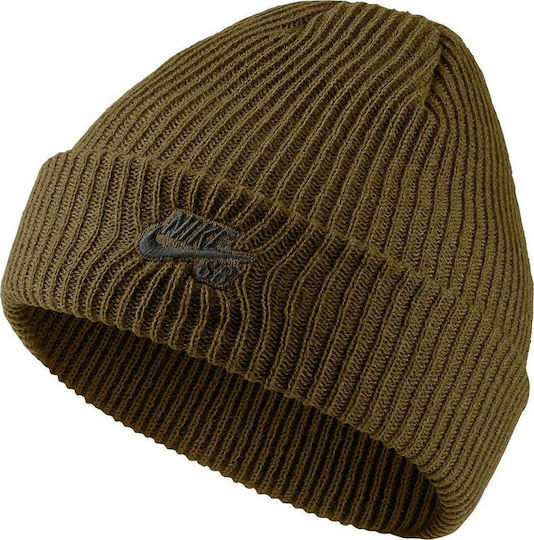 Fisherman Beanie Unisex Σκούφος με Rib Πλέξη σε Χακί χρώμα
