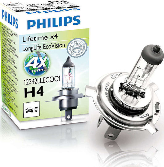 Philips Lampen Auto & Motorrad LongLife Ecovision H4 Halogen 12V 60W 1Stück