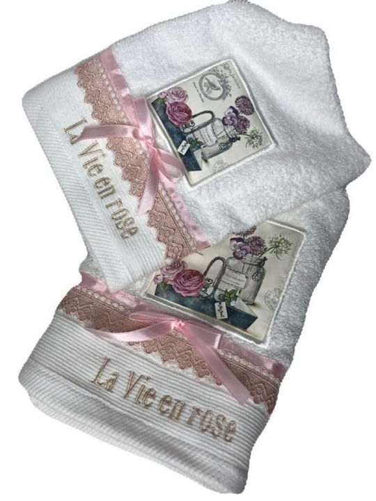 Dimcol 2pc Bath Towel Set Vintage Paris White