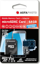 AgfaPhoto microSDXC 64GB Clasa 10 U3 V30 A1 Viteză mare cu adaptor