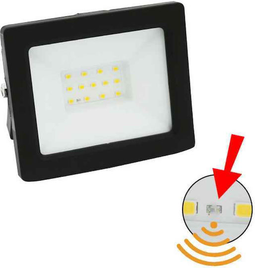 Adeleq Στεγανός Προβολέας LED 10W Φυσικό Λευκό 4000K με Φωτοκύτταρο IP65