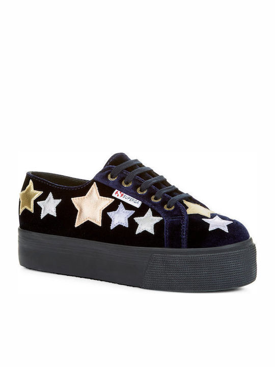 Superga 2790 Velvet Stars Flatforms Sneakers Navy Blue
