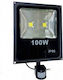 100 Watt Slim Black Waterproof IP66 6500K LED Floodlight with Motion Detector - OEM