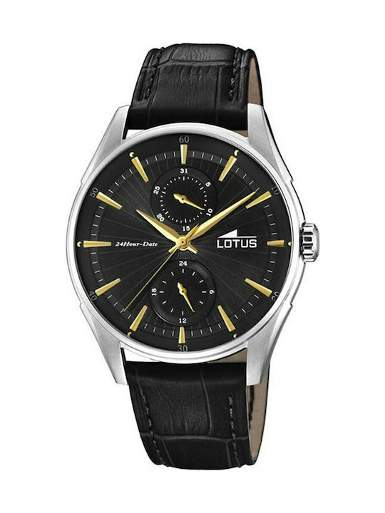 Lotus Watches Ceas Barbati 42mm Baterie cu Curea din Piele Neagră