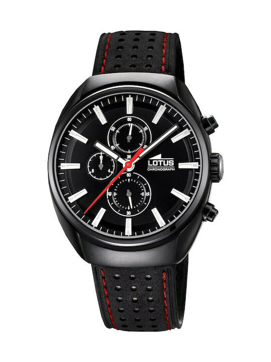 Lotus Watches Ceas Barbati 41mm Cronograf Baterie cu Curea din Piele Neagră