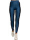Women's Long Training Legging Shiny & High Waisted Navy Blue