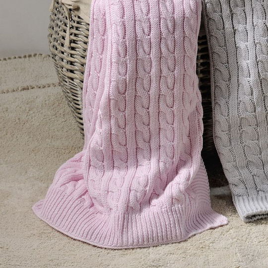 Down Town Home Blanket Cot Reve Knitted Pink 90x150cm