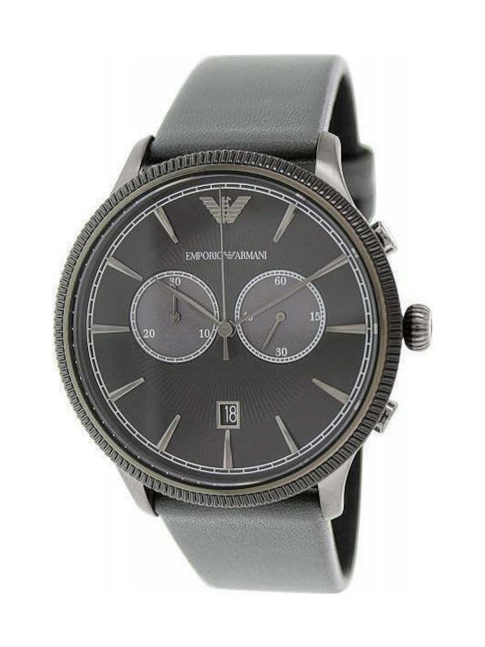 Emporio Armani Classic Uhr Chronograph Batterie mit Gray Lederarmband