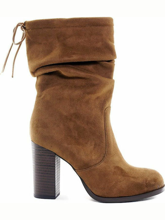 Sante Suede Women's Chelsea Boots with High Heel Tabac Brown