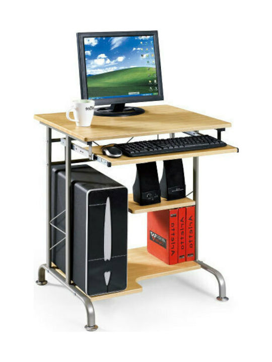 Γραφείο Υπολογιστή Ξύλινο με Μεταλλικά Πόδια Ασημί / Φυσικό 65x50x75εκ.
