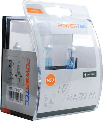 M-Tech Λάμπες Αυτοκινήτου & Μοτοσυκλέτας Powertec Platinum +130% H7 Αλογόνου 4000K Φυσικό Λευκό 12V 55W 2τμχ