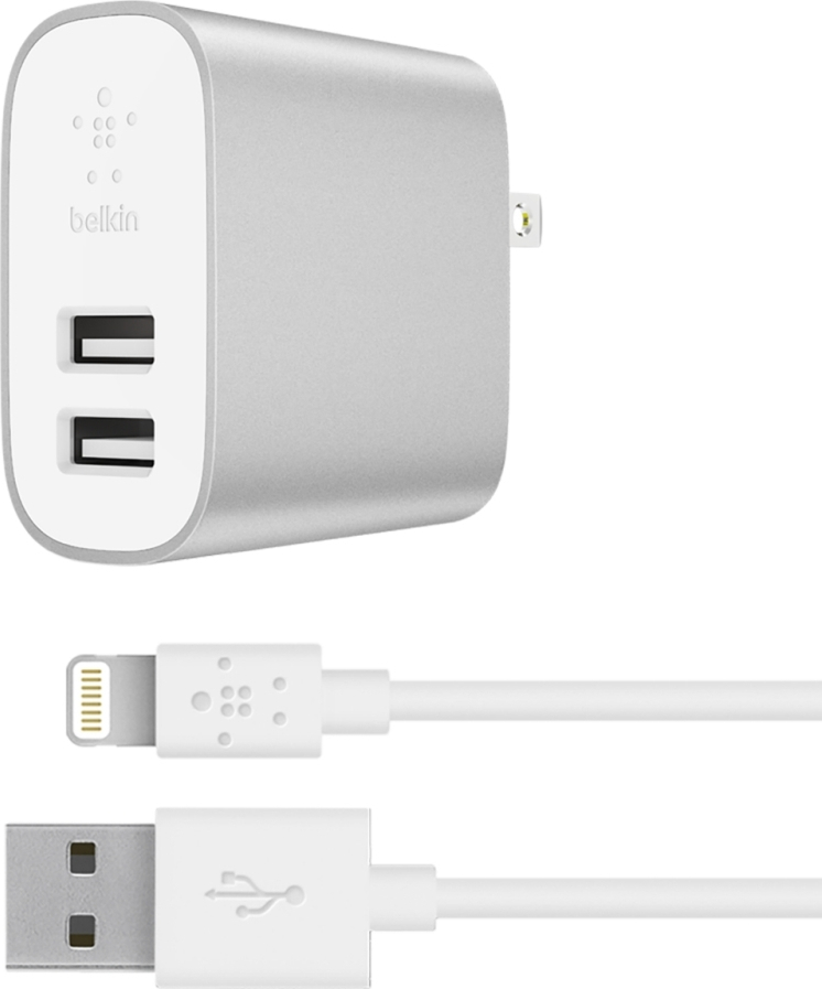 Belkin Apple Lightning Cable & 2x USB Wall Adapter Silver (BOOST Charge