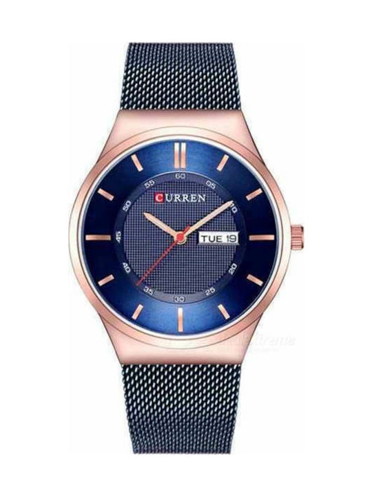 Curren Blue / Rose Gold Watch Battery with Blue Metal Bracelet