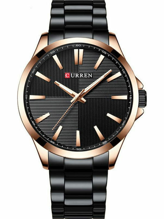 Curren Ανδρικό Ρολόι 44mm Μπαταρίας με Μεταλλικό Μπρασελέ Black / Rose Gold