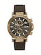 GC Watches Ανδρικό Ρολόι 44mm Χρονογράφος Μπαταρίας με Καφέ Δερμάτινο Λουράκι