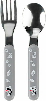 Babyono Baby Set with Fork made of Metal Grey 2pcs