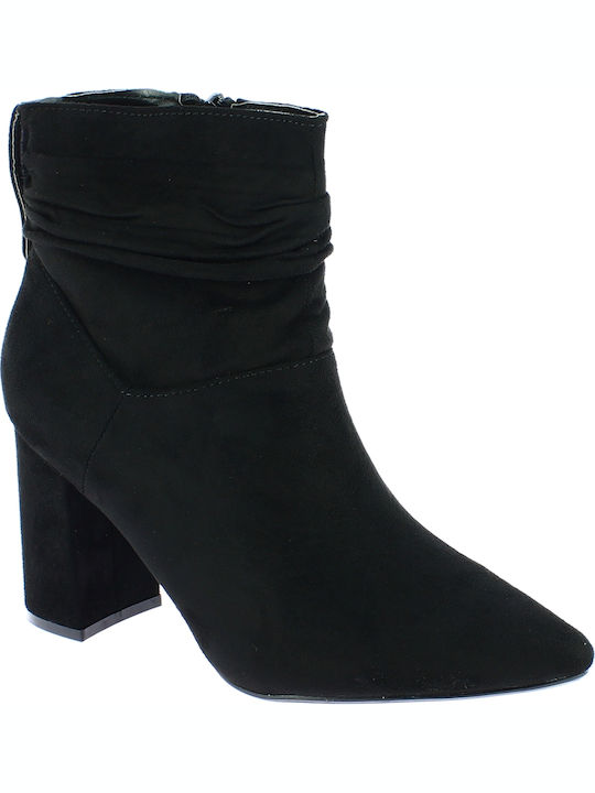 JB18436 Suede Γυναικεία Μποτάκια Αστραγάλου με Ψηλό Τακούνι Μαύρα