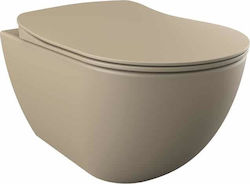 Creavit Free Wall-Mounted Toilet that Includes Slim Soft Close Cover Duroplast Cappuccino Matt