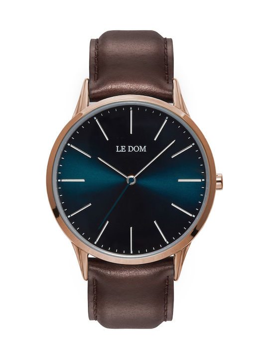 Le Dom Classic Rose Gold Metal Leather Strap